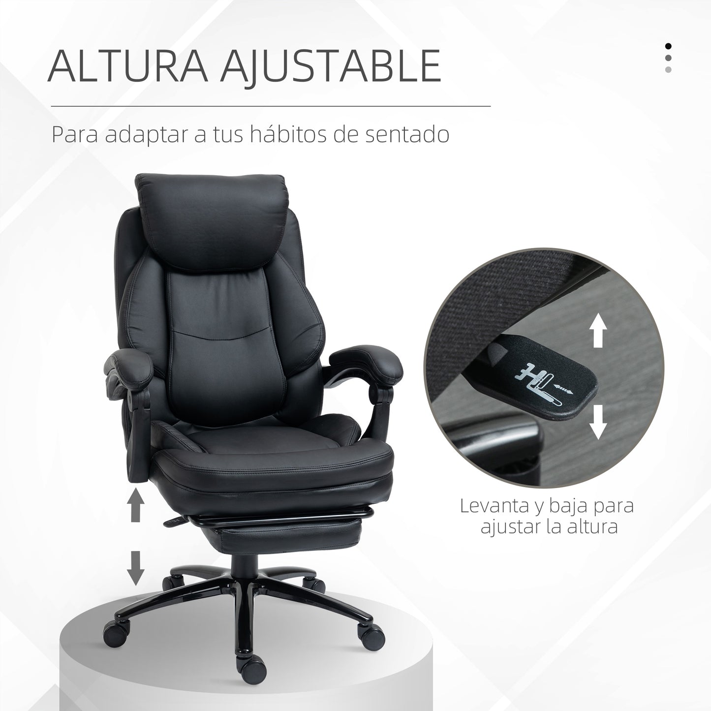 Cadeira de Escritório Ergonómica Cadeira de Escritório com Altura Ajustável com Encosto Inclinável em até 130° Função Basculante e Apoio para os Pés Retrátil Aço 73x66x112-118cm Preto