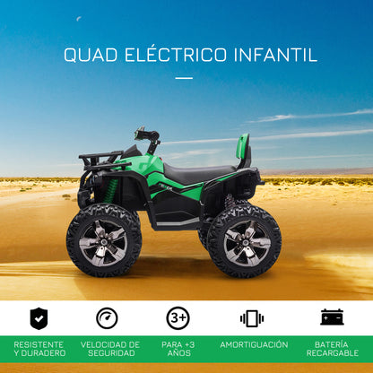 HOMCOM Quadriciclo Elétrico 12V para Crianças acima de 3 Anos com Farol Música Pneus de Suspensão Botões Avance e Retrocesso Veículo Elétrico a Bateria 100x65x73cm Verde