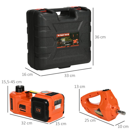 DURHAND Kit de Macaco Elétrico para Carro 12V Macaco Elétrico para até 5 Toneladas de 15,5x45cm com Reparação para Pneus Luz LED e Inflador para Carro SUV Sedan 36x33x16cm Laranja