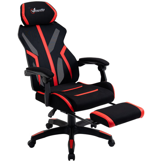 Vinsetto Cadeira de Gaming com Apoio para os Pés Retrátil Cadeira de Escritório Reclinável com Apoio para a Cabeça e Altura Ajustável 65x65x119-129cm Preto e Vermelho