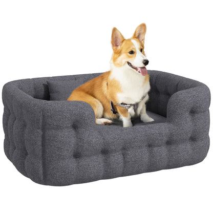 PawHut Cama para Cães Médios Cama para Animais de Estimação com 2 Almofadas Cama para Cães com Base Antiderrapante Capa Amovível e Lavável 90x60x35 cm Cinza