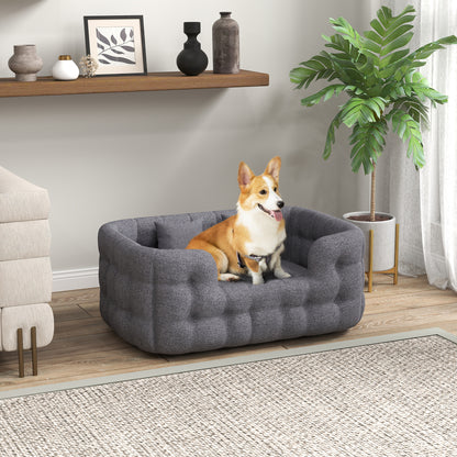 PawHut Cama para Cães Médios Cama para Animais de Estimação com 2 Almofadas Cama para Cães com Base Antiderrapante Capa Amovível e Lavável 90x60x35 cm Cinza