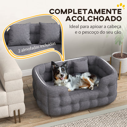 PawHut Cama para Cães Médios Cama para Animais de Estimação com 2 Almofadas Cama para Cães com Base Antiderrapante Capa Amovível e Lavável 90x60x35 cm Cinza