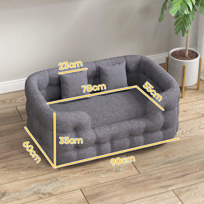 PawHut Cama para Cães Médios Cama para Animais de Estimação com 2 Almofadas Cama para Cães com Base Antiderrapante Capa Amovível e Lavável 90x60x35 cm Cinza