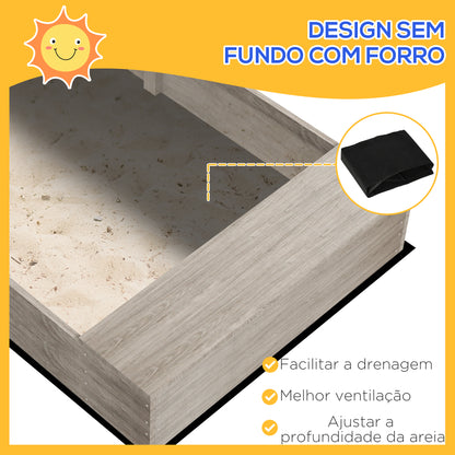 Outsunny Caixa de Areia para Crianças de Madeira Caixa de Areia Infantil com 2 Assentos 2 Caixas de Plantação e Brinquedos de Cozinha para Pátio Jardim 154x80x60 cm Cinza