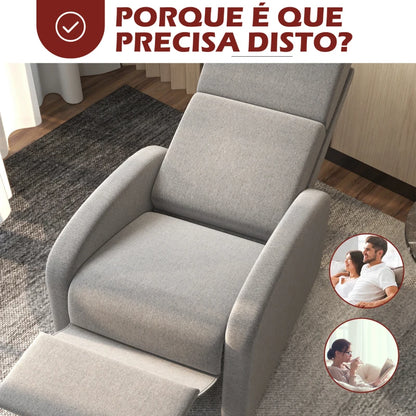 Poltrona Relax Chief Reclinável em Tecido Linho - Cinzento - Design Moderno