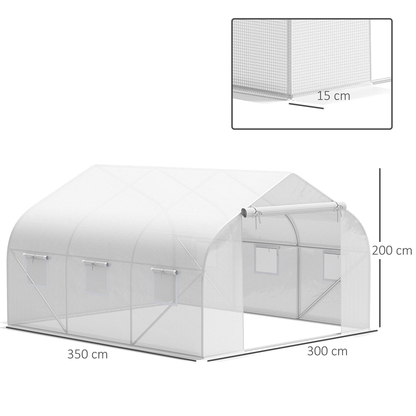 Outsunny Cobertura de Estufa de Túnel 3,5x3x2m Cobertura de Substituição de Estufa Polietileno com 6 Janelas e Portas Enroláveis Proteção de Plantas para Jardim Branco