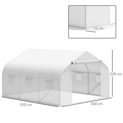 Outsunny Cobertura de Estufa de Túnel 3,5x3x2m Cobertura de Substituição de Estufa Polietileno com 6 Janelas e Portas Enroláveis Proteção de Plantas para Jardim Branco