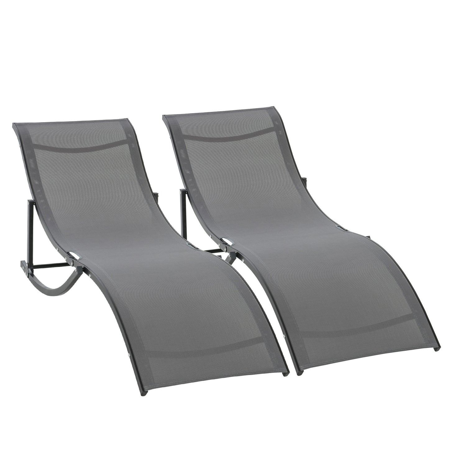 Outsunny Conjunto 2 Espreguiçadeiras Ergonômicas Dobráveis em Forma de S com Estrutura de Alumínio Textilene para Piscina Pátio Jardim e Varanda 165x61x63cm Cinza