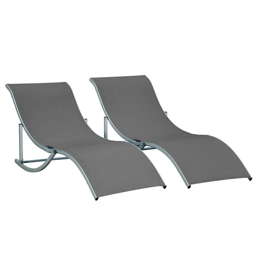 Outsunny Conjunto 2 Espreguiçadeiras Ergonômicas Dobráveis em Forma de S com Estrutura de Alumínio Textilene para Piscina Pátio Jardim e Varanda 165x61x63cm Cinza