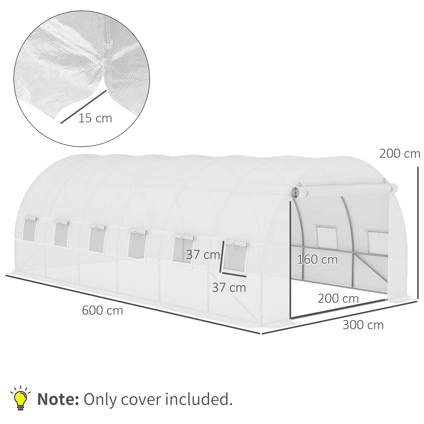 Outsunny Cobertura de Estufa de Túnel 6x3x2m Cobertura de Substituição de Estufa Polietileno com 12 Janelas e Portas Enroláveis Proteção de Plantas para Jardim Verde