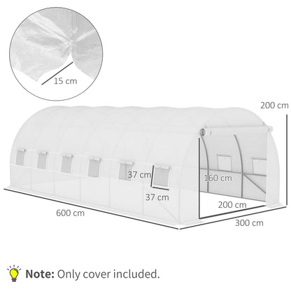 Outsunny Cobertura de Estufa de Túnel 6x3x2m Cobertura de Substituição de Estufa Polietileno com 12 Janelas e Portas Enroláveis Proteção de Plantas para Jardim Verde