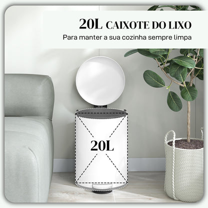 HOMCOM Balde de Lixo para Cozinha 20L Cubo de Lixo com Pedal Tampa com Fechamento Suave e Cubo Amovível para Escritório Estúdio Creme