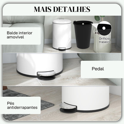 HOMCOM Balde de Lixo para Cozinha 20L Cubo de Lixo com Pedal Tampa com Fechamento Suave e Cubo Amovível para Escritório Estúdio Creme