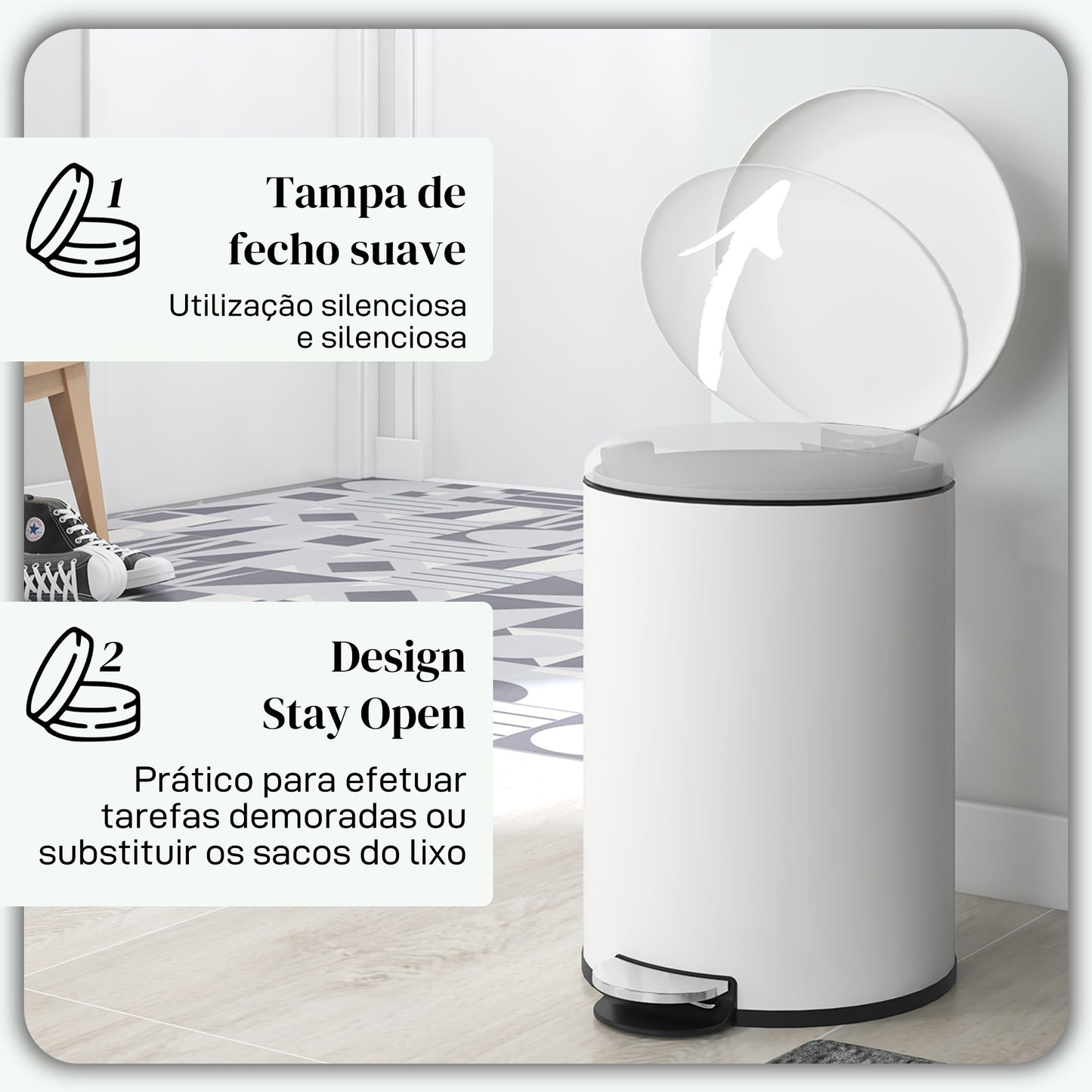 HOMCOM Balde de Lixo para Cozinha 20L Cubo de Lixo com Pedal Tampa com Fechamento Suave e Cubo Amovível para Escritório Estúdio Creme