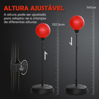 AIYAPLAY Punching Ball para Crianças acima de 5 anos Kit de Boxe para Crianças com Luvas de Boxe Altura Ajustável 122,5-147 cm e Base Preenchível Vermelho