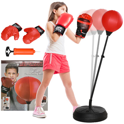 AIYAPLAY Punching Ball para Crianças acima de 5 anos Kit de Boxe para Crianças com Luvas de Boxe Altura Ajustável 122,5-147 cm e Base Preenchível Vermelho