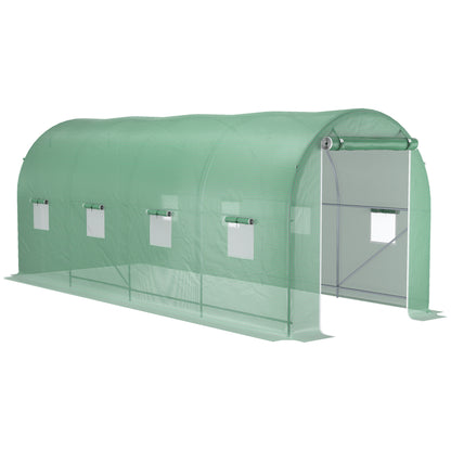 Outsunny Estufa tipo Túnel 500x200x205 cm Estufa de Jardim com Porta Enrolável e 8 Janelas Cobertura de PE 140 g/m² Estrutura de Metal para Cultivo de Plantas Verduras Verde