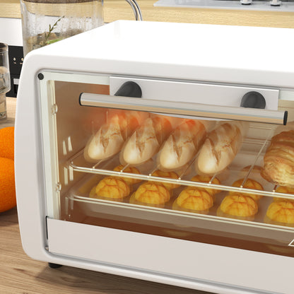 HOMCOM Mini Forno Elétrico 10 Litros 750W com Temperatura até 230 °C Temporizador 60 Minutos Bandeja e Grade 36,5x26x22 cm Branco