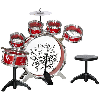 AIYAPLAY Bateria Infantil com Banco Bateria para Crianças acima de 3 Anos com Tambores Pedal e Baqueta Desenho com Tema de Estrelas 65x22x57 cm Vermelho