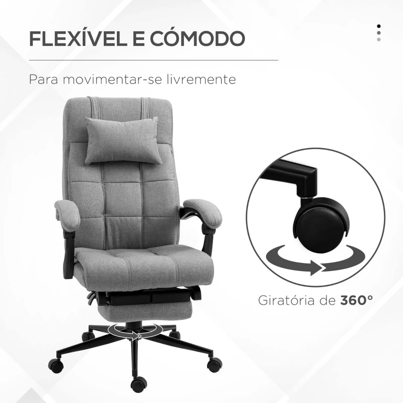 Cadeira de Escritório Sons Reclinável com Altura Ajustável e Apoio de Pés - Cinzento - Design Moderno