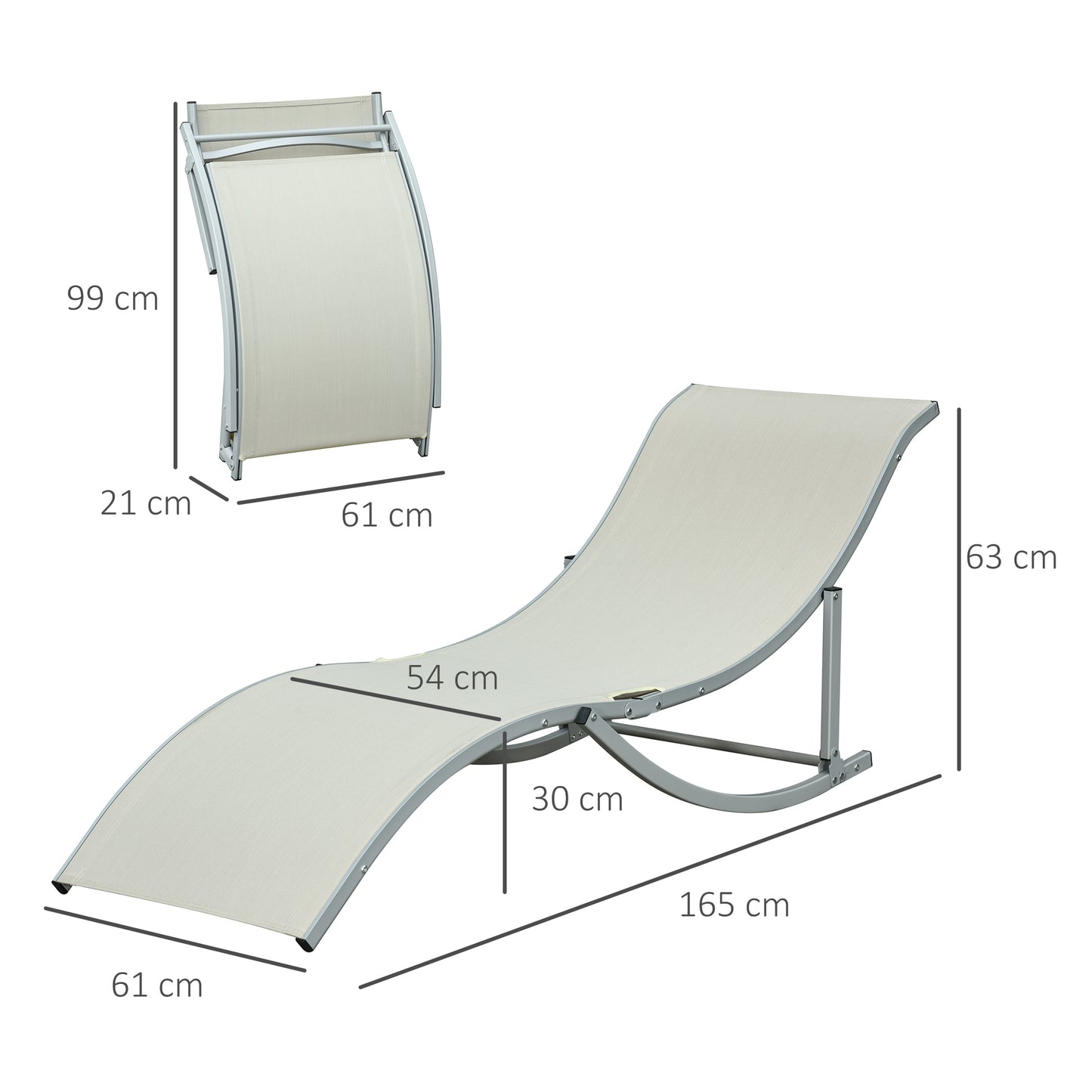 Outsunny 2 espreguiçadeiras ergonômicas dobráveis em forma de S com estrutura de alumínio Textilene para piscina pátio jardim e varanda 165x61x63 cm Bege