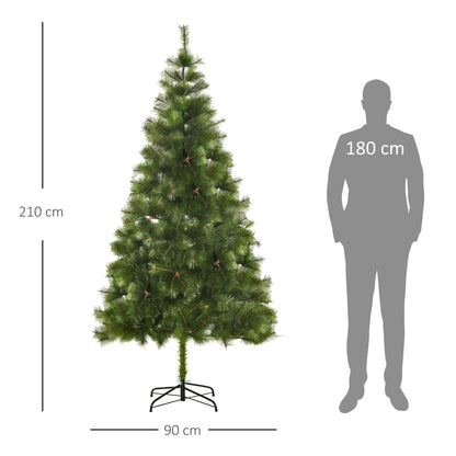 HOMCOM Árvore de Natal 210cm Árvore de Natal Artificial com 505 Ramos e Suporte Metálico Decoração De Natal Ø90x210cm Verde