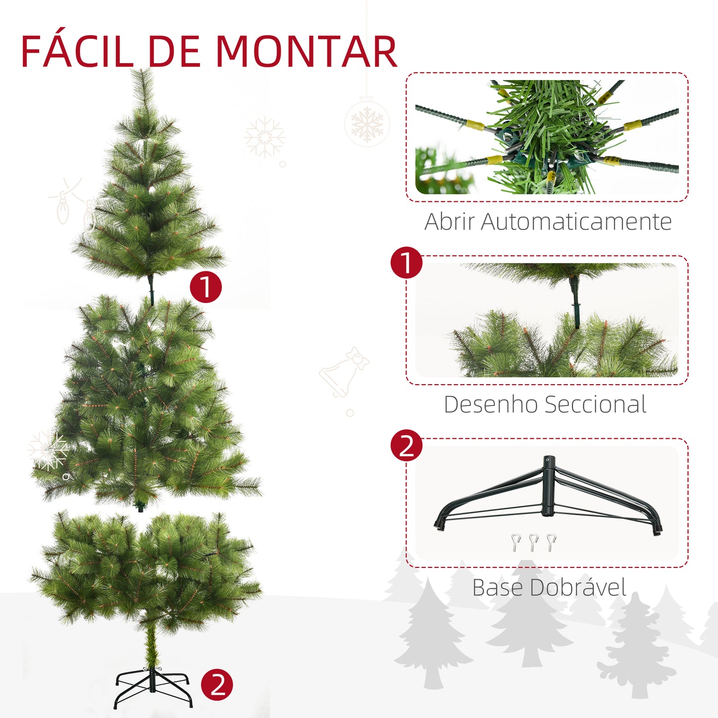 HOMCOM Árvore de Natal 210cm Árvore de Natal Artificial com 505 Ramos e Suporte Metálico Decoração De Natal Ø90x210cm Verde