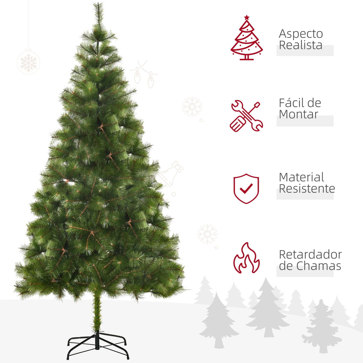 HOMCOM Árvore de Natal 210cm Árvore de Natal Artificial com 505 Ramos e Suporte Metálico Decoração De Natal Ø90x210cm Verde