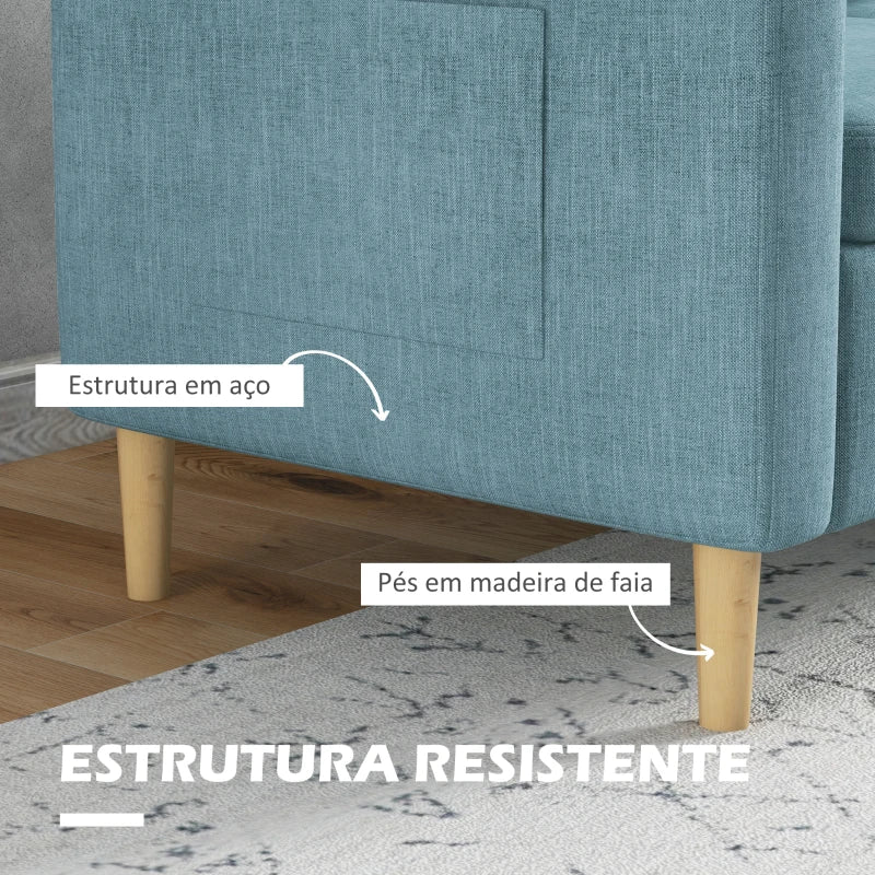 Sofá Dool de 2 Lugares em Tecido Premium com 2 Bolsos Laterais - Azul - 143x76x83 cm - Design Nórdico