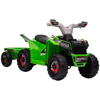 HOMCOM Quadriciclo Elétrico para Crianças com Reboque a Bateria 6V Carro Elétrico para Crianças de 18-36 Meses com Velocidade 2,5 km/h Carga Máxima 106x41,5x48,5 cm Verde