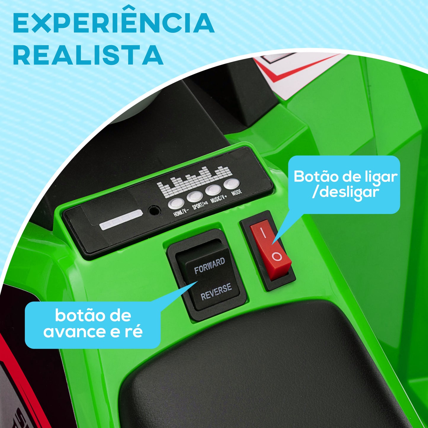 HOMCOM Quadriciclo Elétrico para Crianças com Reboque a Bateria 6V Carro Elétrico para Crianças de 18-36 Meses com Velocidade 2,5 km/h Carga Máxima 106x41,5x48,5 cm Verde