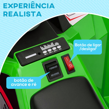 HOMCOM Quadriciclo Elétrico para Crianças com Reboque a Bateria 6V Carro Elétrico para Crianças de 18-36 Meses com Velocidade 2,5 km/h Carga Máxima 106x41,5x48,5 cm Verde