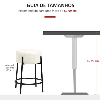 HOMCOM Conjunto de 2 Bancos Altos de Cozinha em Borrego Bancos Altos sem Encosto Carga 120 kg para Bar Sala de Jantar Ø43x62 cm Branco