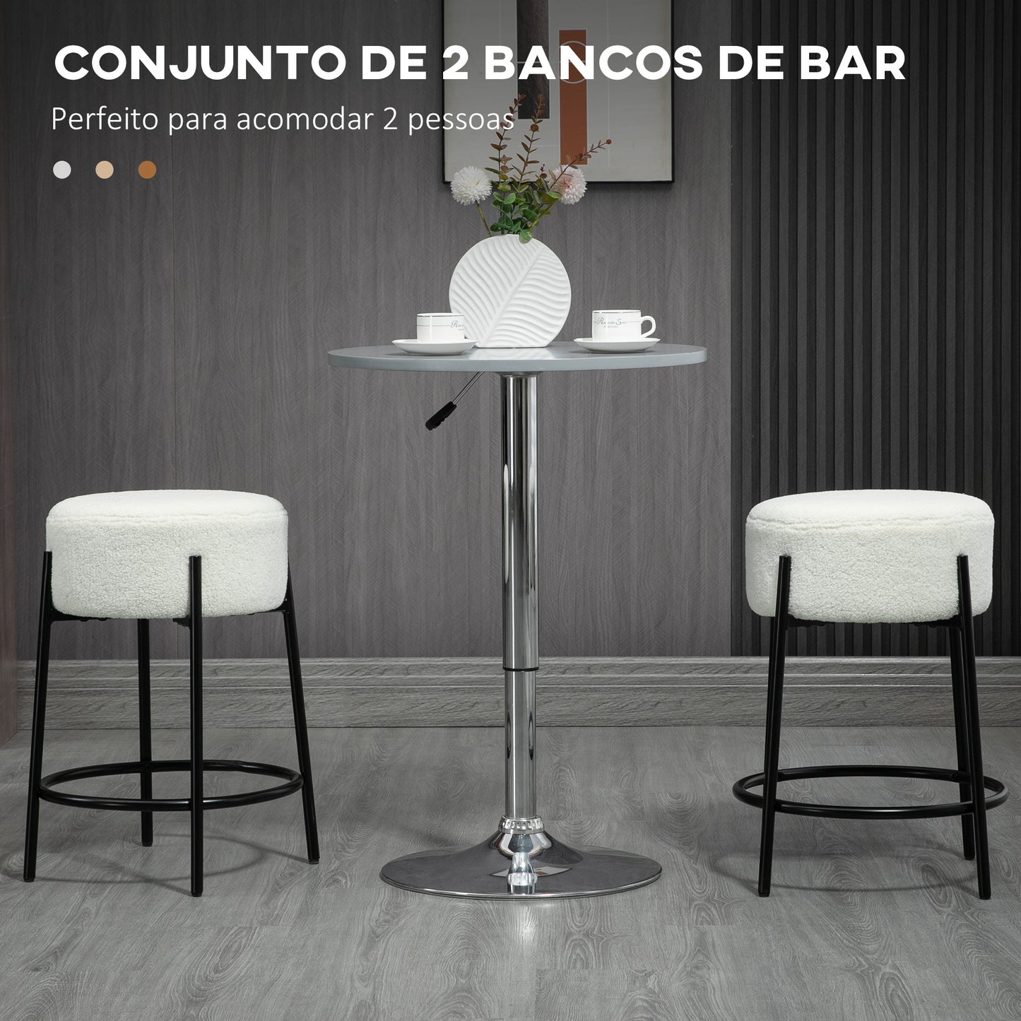 HOMCOM Conjunto de 2 Bancos Altos de Cozinha em Borrego Bancos Altos sem Encosto Carga 120 kg para Bar Sala de Jantar Ø43x62 cm Branco