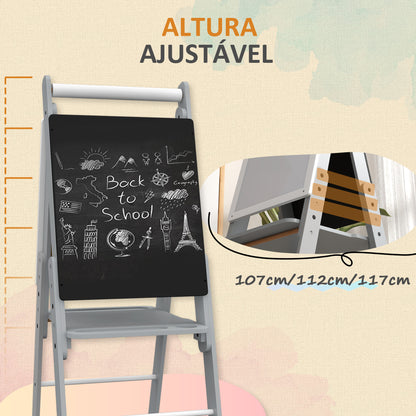 AIYAPLAY Cavalete para Crianças Cavalete com Quadro Branco e Quadro preto com Altura Ajustável Cavalete de Arte para Desenhos 3 em 1 com Rolo de Papel 40x56x107/112/117 cm Cinza