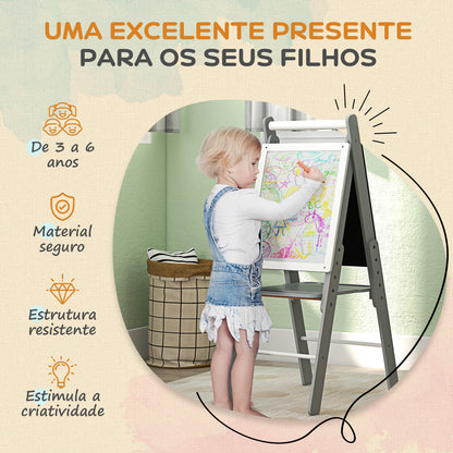 AIYAPLAY Cavalete para Crianças Cavalete com Quadro Branco e Quadro preto com Altura Ajustável Cavalete de Arte para Desenhos 3 em 1 com Rolo de Papel 40x56x107/112/117 cm Cinza