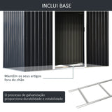 Abrigo de Jardim Metálico – 280x130x172 cm – Com Porta de Correr, Ventilações e Estrutura Resistente – Cinza Escuro