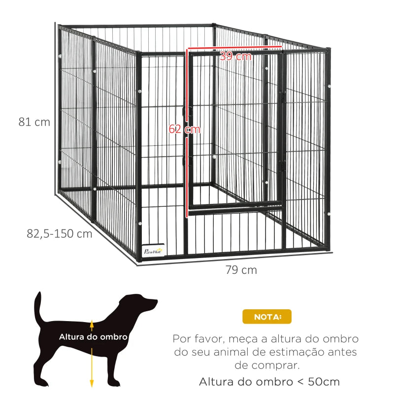 Parque para Cães de 6 Painéis Gaiola de Metal para Animais de Estimação com Largura Ajustável e Estrutura de Aço 82,5-150x79x81 cm Preto