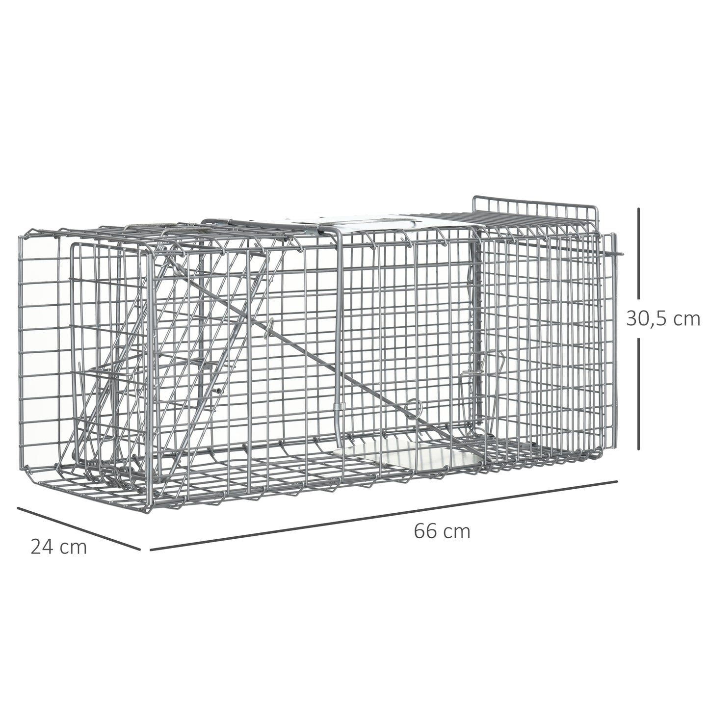 Outsunny Armadilha para Animais Vivos Dobrável 66x24x30,5 cm Gaiola de Captura com Porta e Alça para Coelhos Roedores Prata