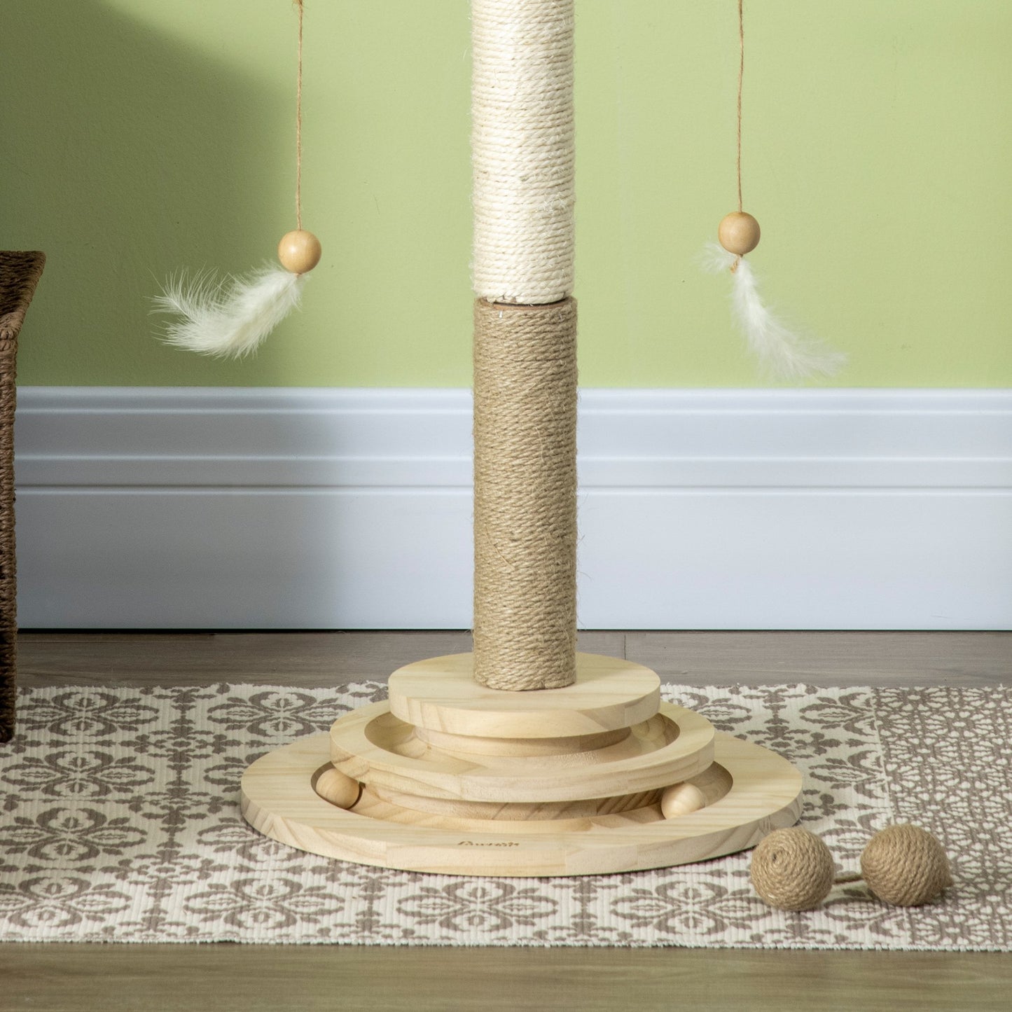 PawHut Árvore Arranhador para Gatos de Madeira Altura 56cm Torre para Gatos Centro de Atividades com Poste de Juta e Sisal Bolas para Brincar Ø32x56 cm Madeira