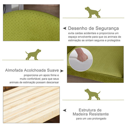 PawHut Sofá-cama para animais de estimação Sofá para cães Gatos com almofada acolchoada removível Pernas de madeira 73x58x37 cm Latão de veludo