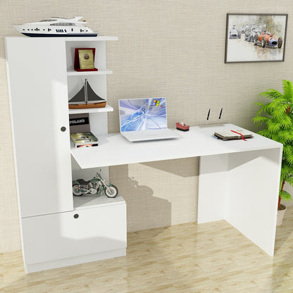 Secretária "Oslo" com Estante - Branco - 149.5x140x61.8 cm - Design Escandinavo