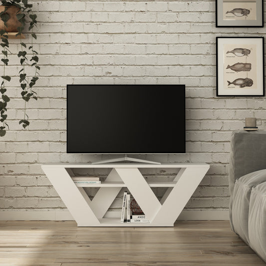 Móvel de TV "Oslo" com Prateleiras - Branco - 110x40x30 cm - Design Escandinavo