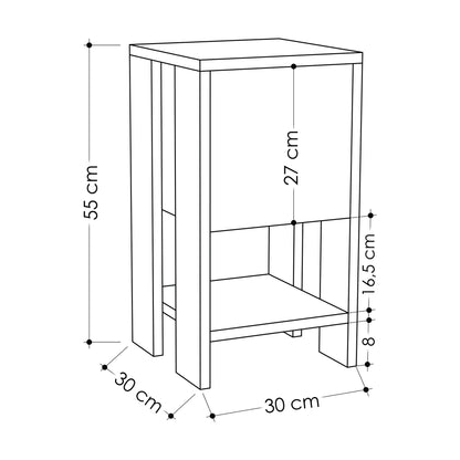 Mesa de Cabeceira "Viana" com Porta e Prateleiras - Branco e Castanho Moka Claro - 30x55x30 cm - Design Moderno