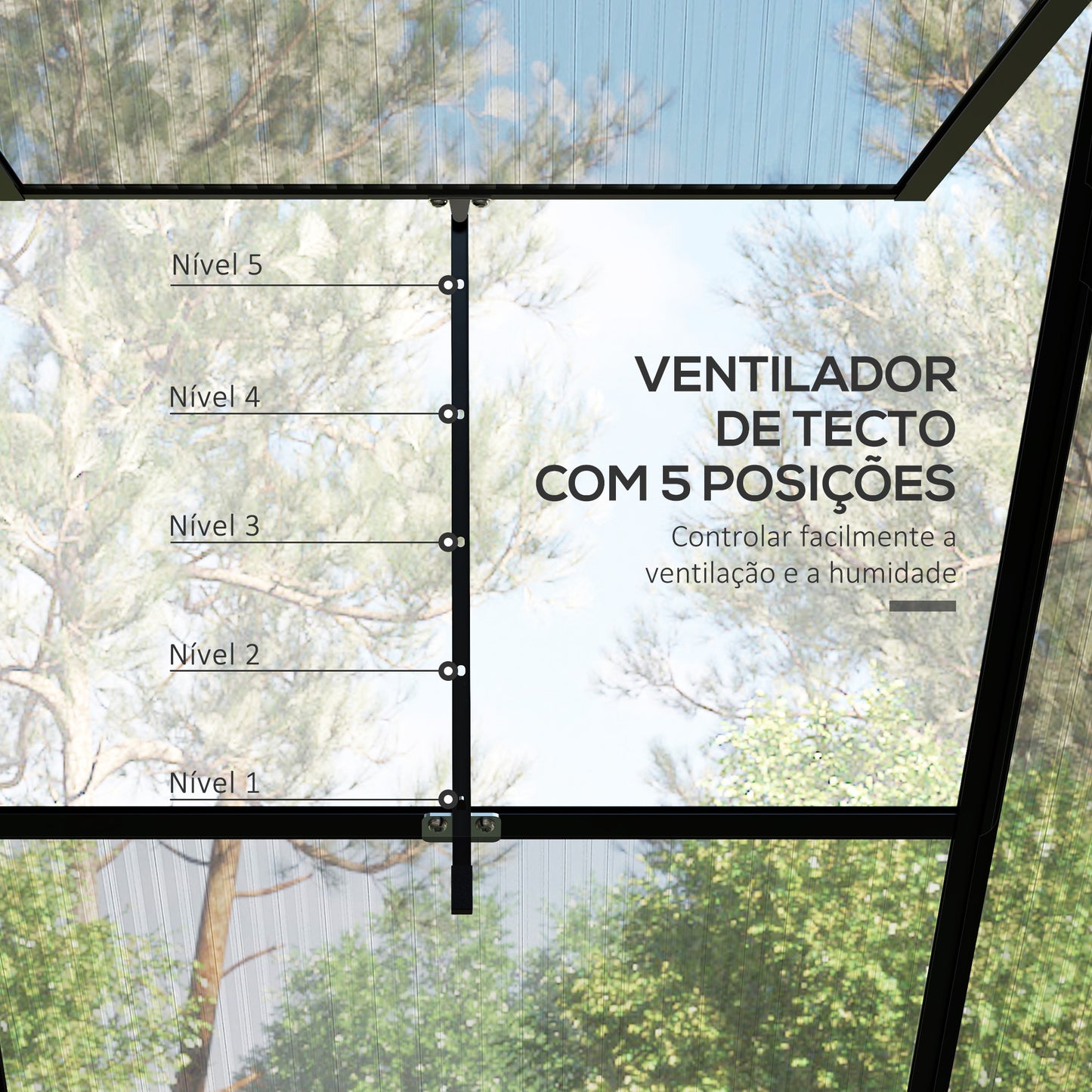 Outsunny Estufa de Jardim de Policarbonato 2,54x1,92x2,04 m Estufa para Horta com Janela Ajustável em 5 Níveis Porta de Correr e Base para Cultivo de Plantas Flores Transparente e Preto