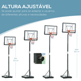 HOMCOM Tabela de Basquetebol com Suporte Portátil Aro de Ajustável em Altura com Base Recarregável para Crianças e Adultos 86x165x302-352cm Preto