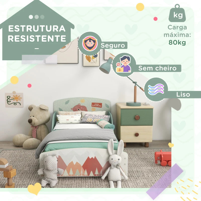 Cama Panda Infantil para Crianças - Verde - 140x70 cm - Design Natura