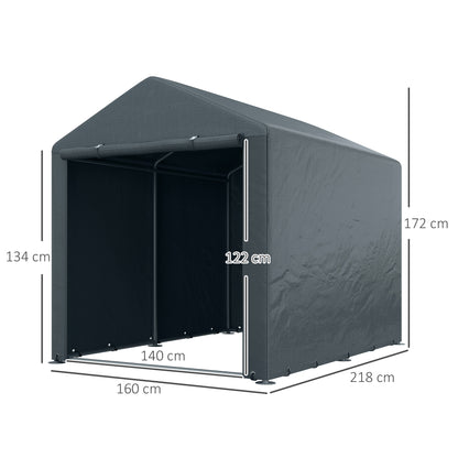 Outsunny Abrigo para Ferramentas Bicicletas e Motos 1,6x2,2x1,7 cm Garagem Portátil com 2 Habitações Porta com Fecho de Correr Impermeável Anti-UV para Jardim Cinza Escuro