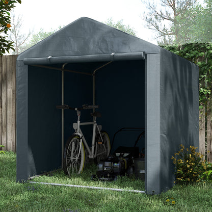 Outsunny Abrigo para Ferramentas Bicicletas e Motos 1,6x2,2x1,7 cm Garagem Portátil com 2 Habitações Porta com Fecho de Correr Impermeável Anti-UV para Jardim Cinza Escuro